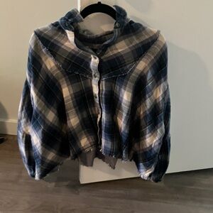 Free People Blue Plaid Button-Up Top